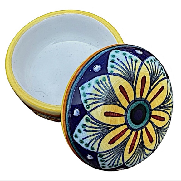 DERUTA Siena Dipinte A Mano Hand Painted Ceramic Trinket Box 2” Lidded Italy - Picture 3 of 6